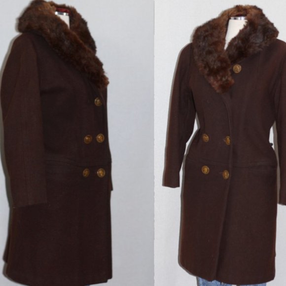 Roma XXVll Brown Fur Wool Coat - Picture 3 of 16